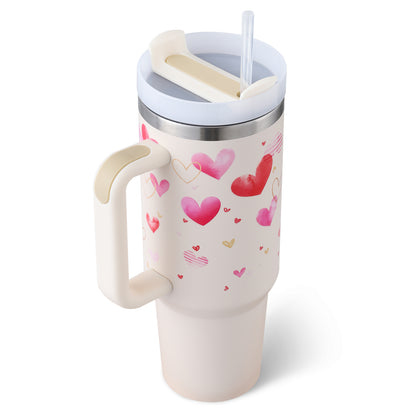 40oz Insulated Stainless Steel Tumbler with Handle & Straw, Spill-Proof Travel Coffee Mug with Lid