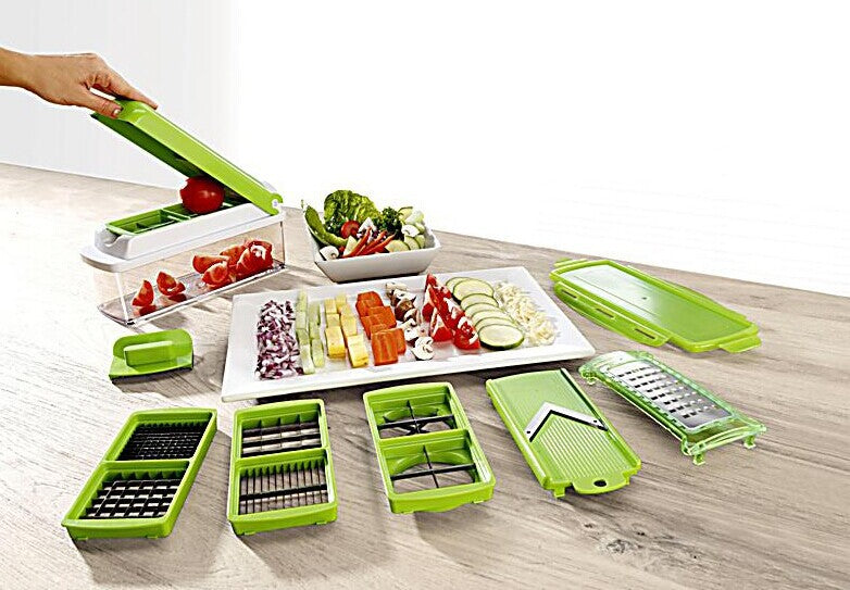 12-Piece Multifunctional Vegetable Chopper Set – Manual Food Slicer, Dicer, Grater & Cutter with Handle for Kitchen Prep