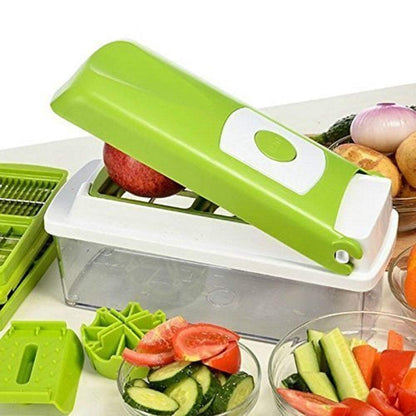 12-Piece Multifunctional Vegetable Chopper Set – Manual Food Slicer, Dicer, Grater & Cutter with Handle for Kitchen Prep