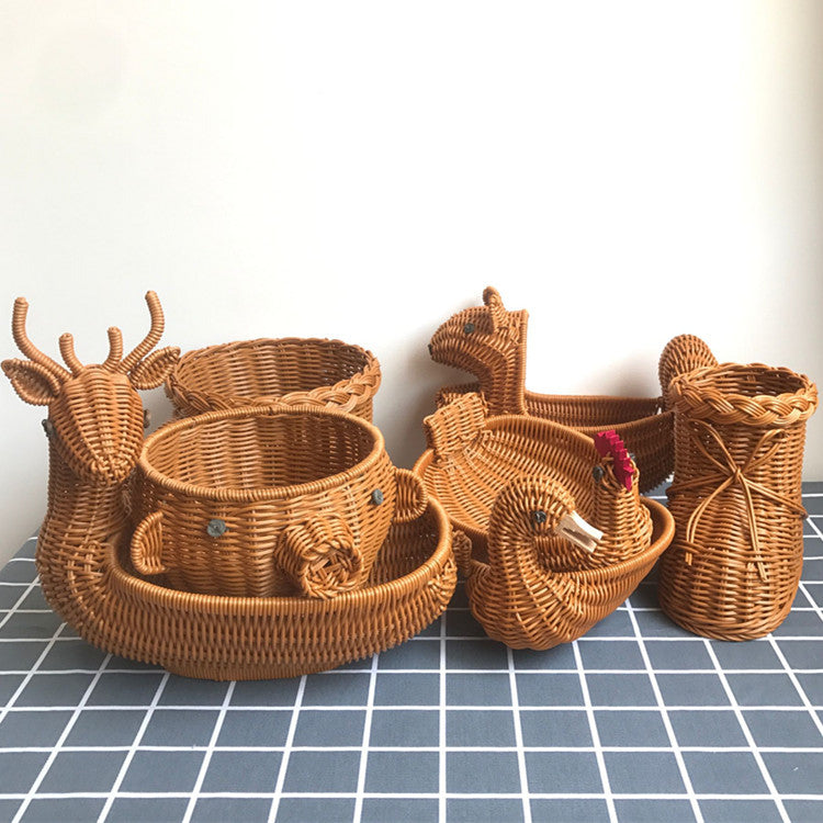 Creative Rattan Fruit Basket – Decorative Home Storage Basket for Fruit, Snacks & Tabletop Organization