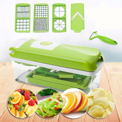 12-Piece Multifunctional Vegetable Chopper Set – Manual Food Slicer, Dicer, Grater & Cutter with Handle for Kitchen Prep