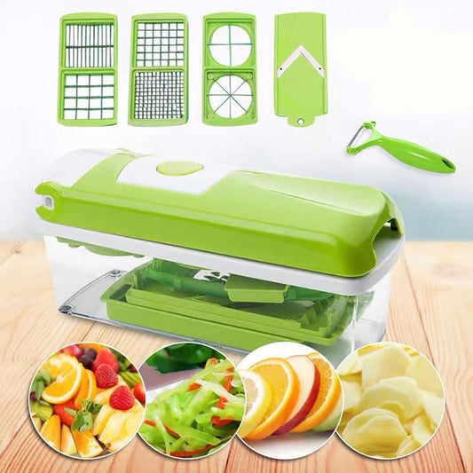 12-Piece Multifunctional Vegetable Chopper Set – Manual Food Slicer, Dicer, Grater & Cutter with Handle for Kitchen Prep