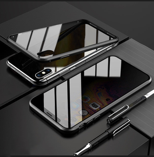 Anti-Peeping Magnetic Privacy Phone Case – Protective Glass & Metal Shell for iPhone.