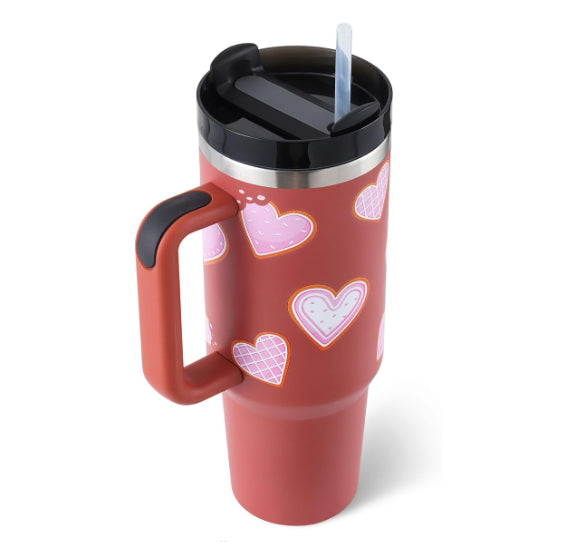 40oz Insulated Stainless Steel Tumbler with Handle & Straw, Spill-Proof Travel Coffee Mug with Lid