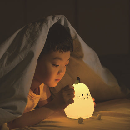 LED Pear Night Light – USB Rechargeable Touch Silicone Bedside Lamp