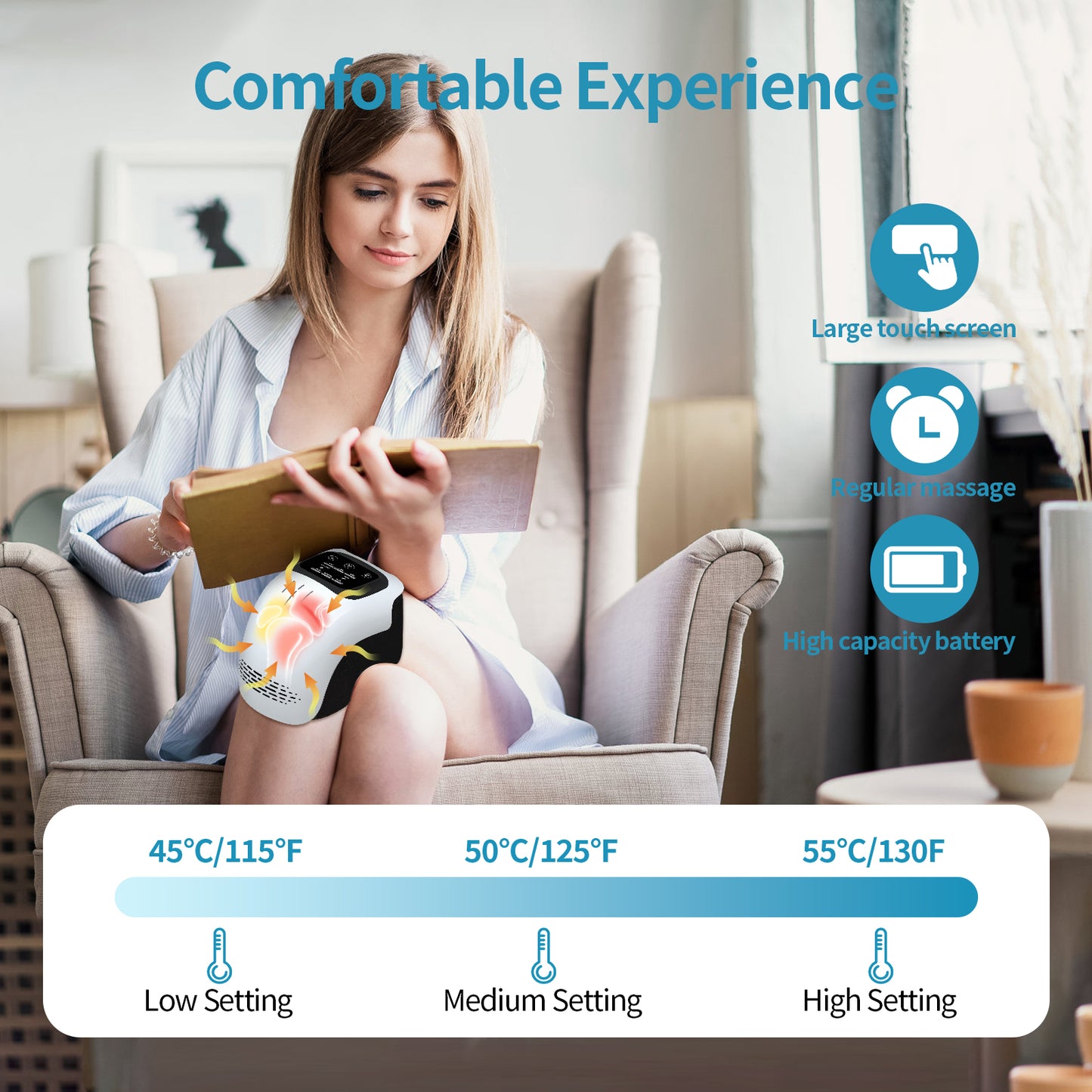 Rechargeable Heated Knee Massager – Intelligent Infrared Vibration Knee Brace for Pain Relief, Joint Support & Relaxation