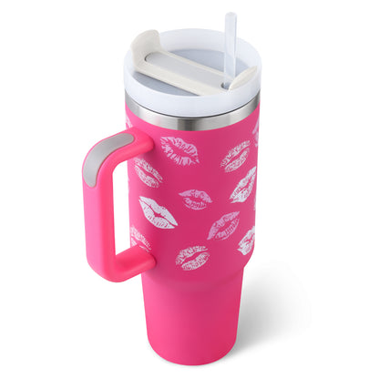 40oz Insulated Stainless Steel Tumbler with Handle & Straw, Spill-Proof Travel Coffee Mug with Lid