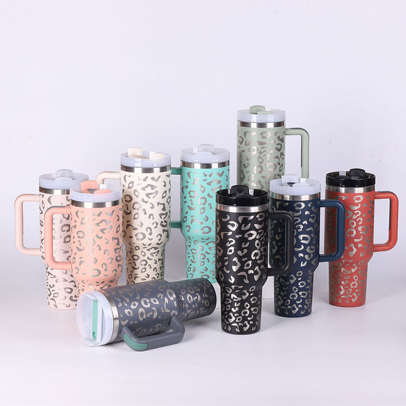 40oz Insulated Stainless Steel Tumbler with Handle & Straw, Spill-Proof Travel Coffee Mug with Lid