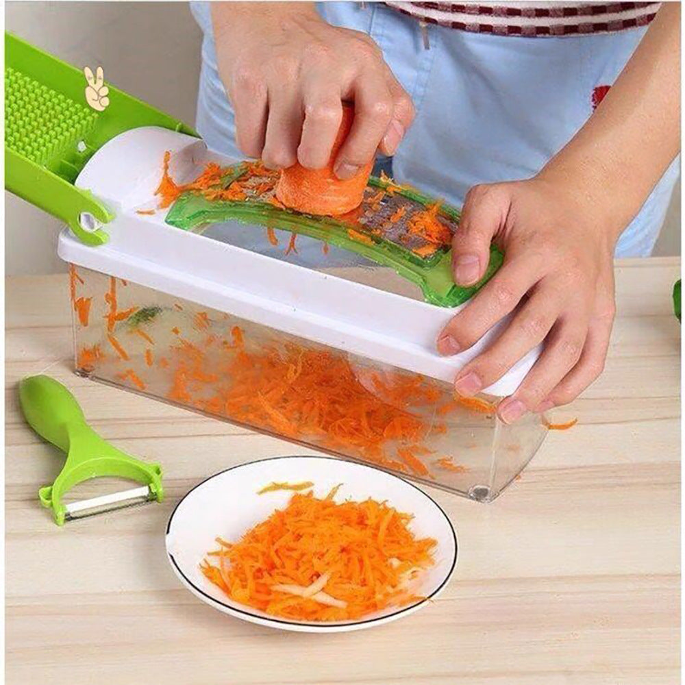 12-Piece Multifunctional Vegetable Chopper Set – Manual Food Slicer, Dicer, Grater & Cutter with Handle for Kitchen Prep