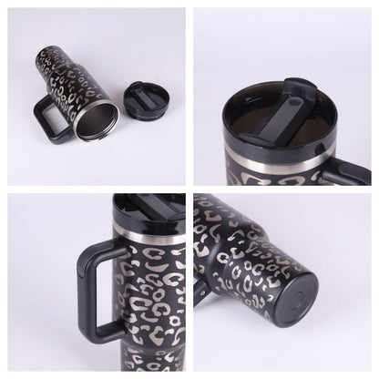40oz Insulated Stainless Steel Tumbler with Handle & Straw, Spill-Proof Travel Coffee Mug with Lid