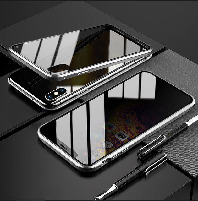 Anti-Peeping Magnetic Privacy Phone Case – Protective Glass & Metal Shell for iPhone.
