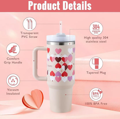 40oz Insulated Stainless Steel Tumbler with Handle & Straw, Spill-Proof Travel Coffee Mug with Lid